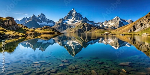 High Angle View of Mount Monviso Reflected in Lake Waters photo