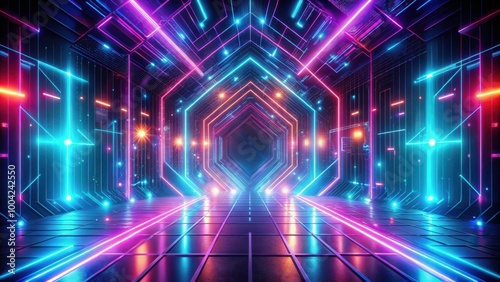 Abstract futuristic neon background with glowing technology elements and vibrant colors