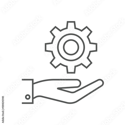 Icon of a hand holding a gear, symbolizing service, support, or technical assistance.