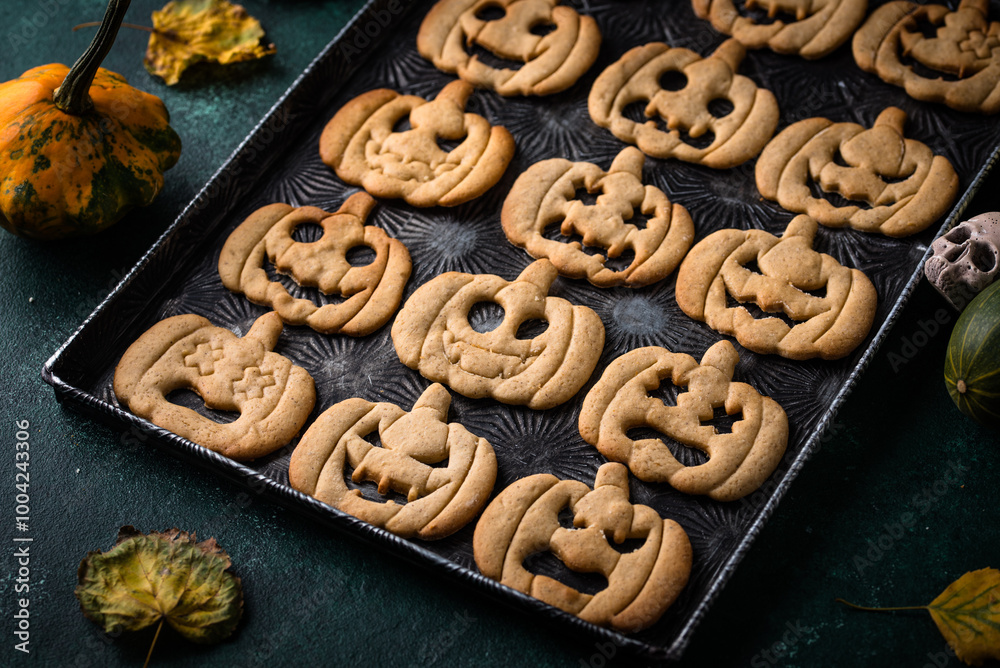 Naklejka premium Halloween cookies in shape of jack-o-lantern