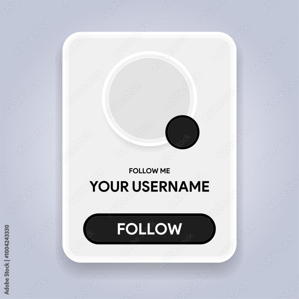 Social media user card. Follow my profile banner. Follow me template pop up. Username mock-up. Share link bubble. Account id. E-commerce promotion frame. Vector illustration. Social media user card. Follow my profile banner. Follow me template pop up. Username mock-up. Share link bubble. Account id. E-commerce promotion frame. Vector illustration.