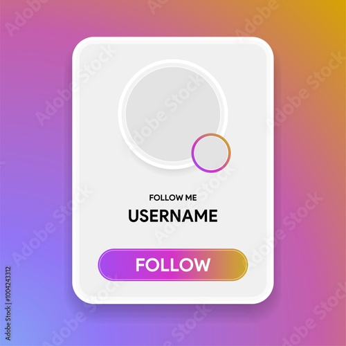 Instagram user card. Follow my profile banner. Follow me social media template. Username mock-up. Share link bubble. Account id. E-commerce promotion frame. Vector illustration.