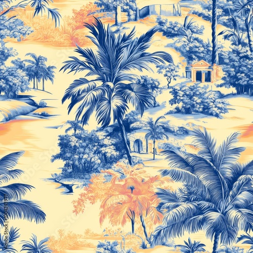 Tropical Paradise Illustration with Vibrant Colors