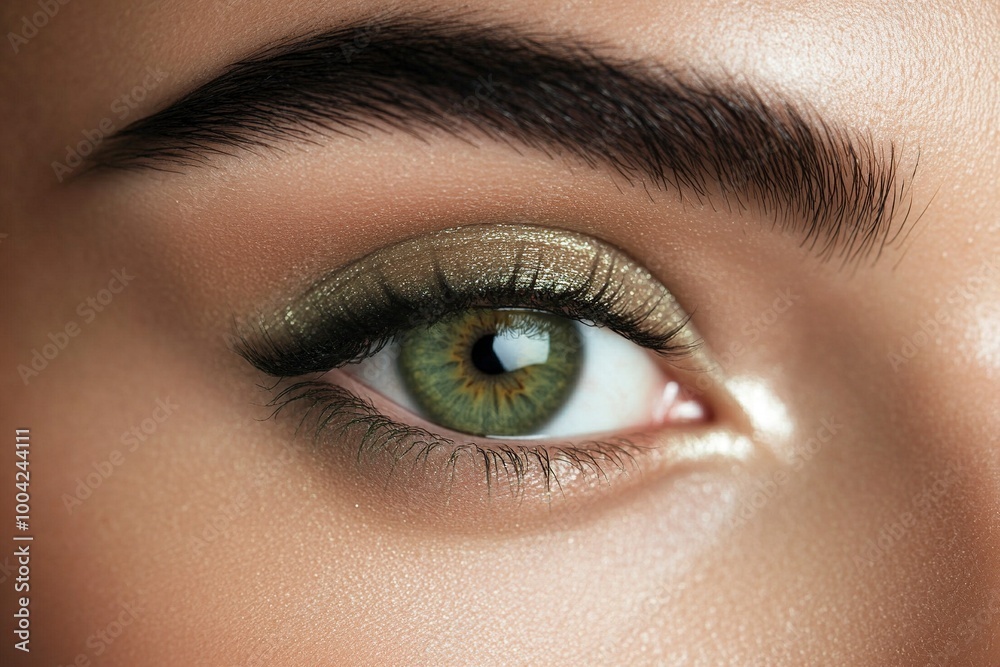 A close-up image showcasing the beautiful green eyes of a woman with natural makeup. Ideal for beauty, skincare, generative ai A close-up image showcasing the beautiful green eyes of a woman with natural makeup. Ideal for beauty, skincare, generative ai
