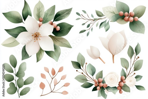 Winter floral wreath templates in watercolors