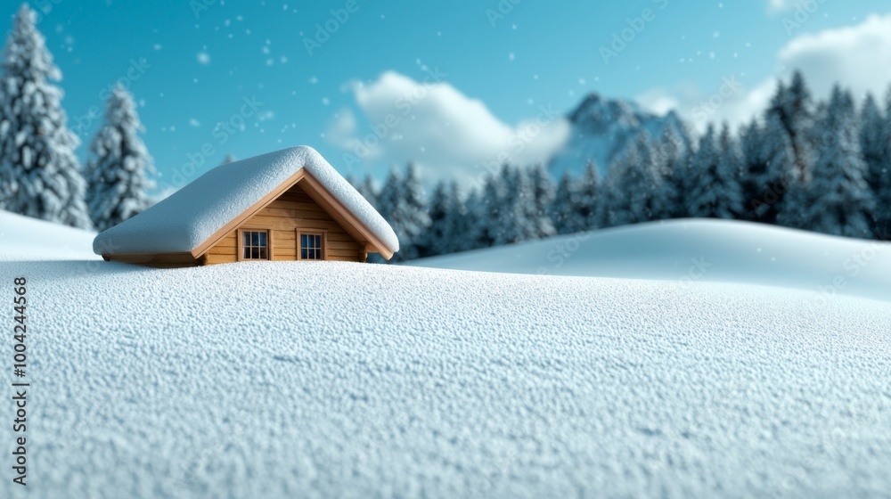 Fototapeta premium Cozy House Surrounded by Snowy Winter Landscape