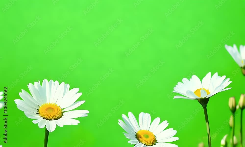Daisies bloom gently in the wind across a lush green screen field, creating the perfect backdrop for post-production work