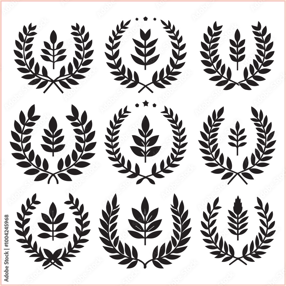 Set of black laurels frames branches Hand drawn vector laurel leaves decorative silhouette elements
Set of black laurels frames branches Hand drawn vector laurel leaves decorative silhouette elements