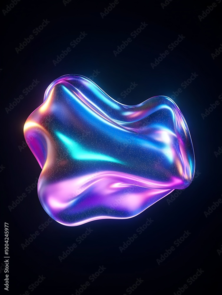 A colorful, abstract 3D shape with smooth curves and vibrant lighting against a dark background. A minimalist poster in metallic and chrome gradient style. A colorful, abstract 3D shape with smooth curves and vibrant lighting against a dark background. A minimalist poster in metallic and chrome gradient style.