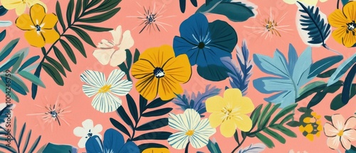 Vibrant Tropical Floral Pattern with Lush Foliage