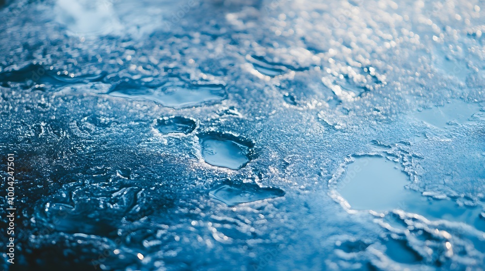 Abstract ice background. Blue background with cracks on the ice surface