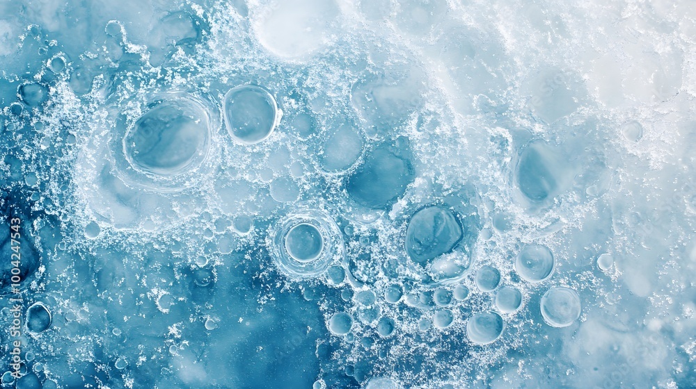 Abstract ice background. Blue background with cracks on the ice surface Abstract ice background. Blue background with cracks on the ice surface