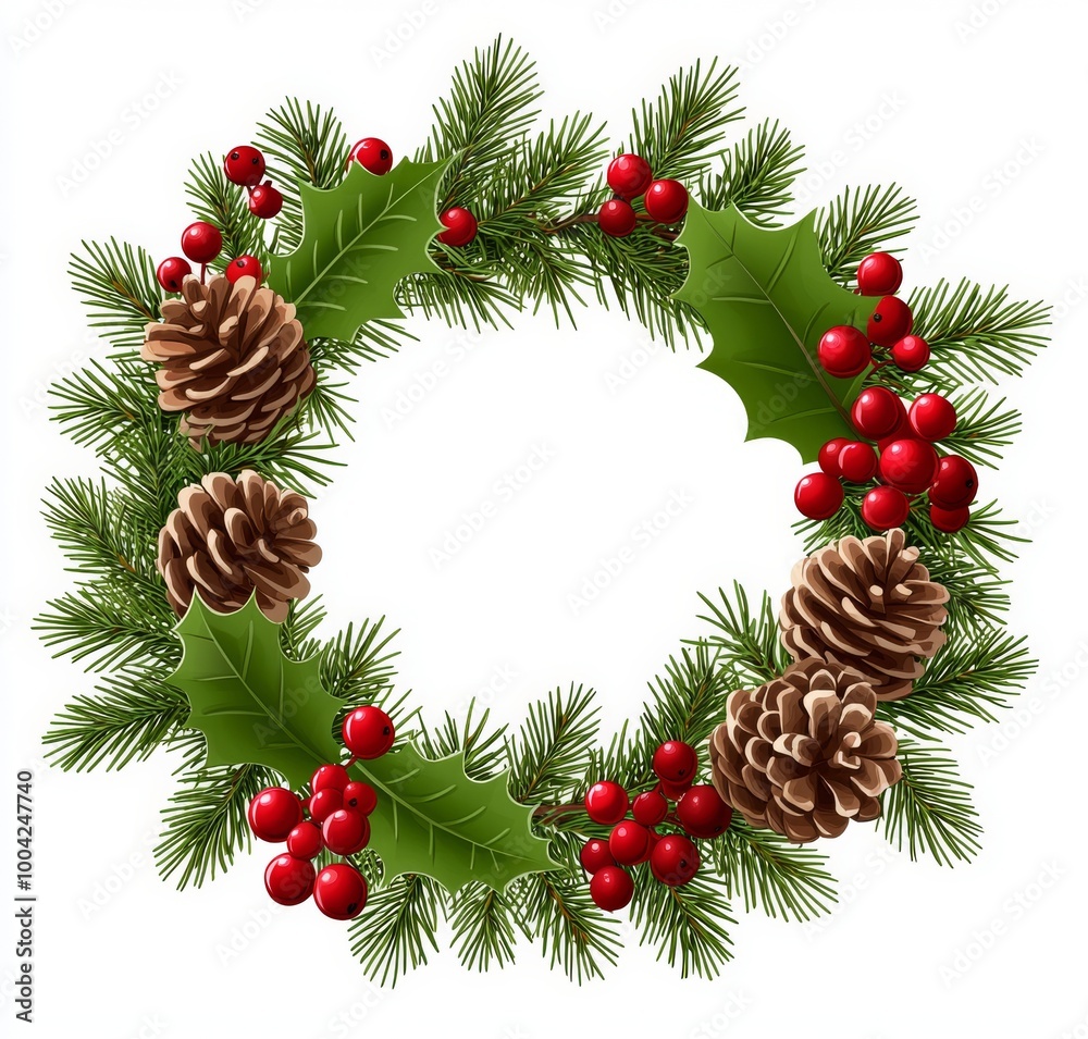 A Christmas wreath made of cones and fir trees isolated on white. A Christmas wreath made of cones and fir trees isolated on white.