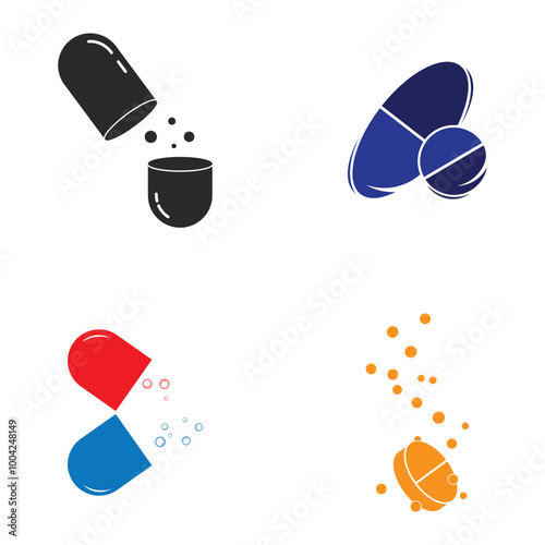 Medical pills, capsule and drug logo vector