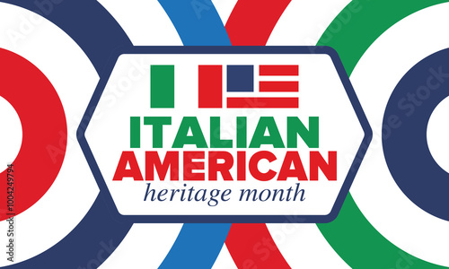 Italian American Heritage Month. Happy holiday celebrate annual in October. Italy and United States flag. Culture month. Patriotic design. Poster, card, banner, template. Vector illustration