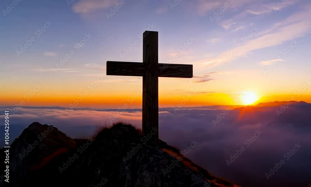 Cross on Mountaintop at Sunset Cross on Mountaintop at Sunset