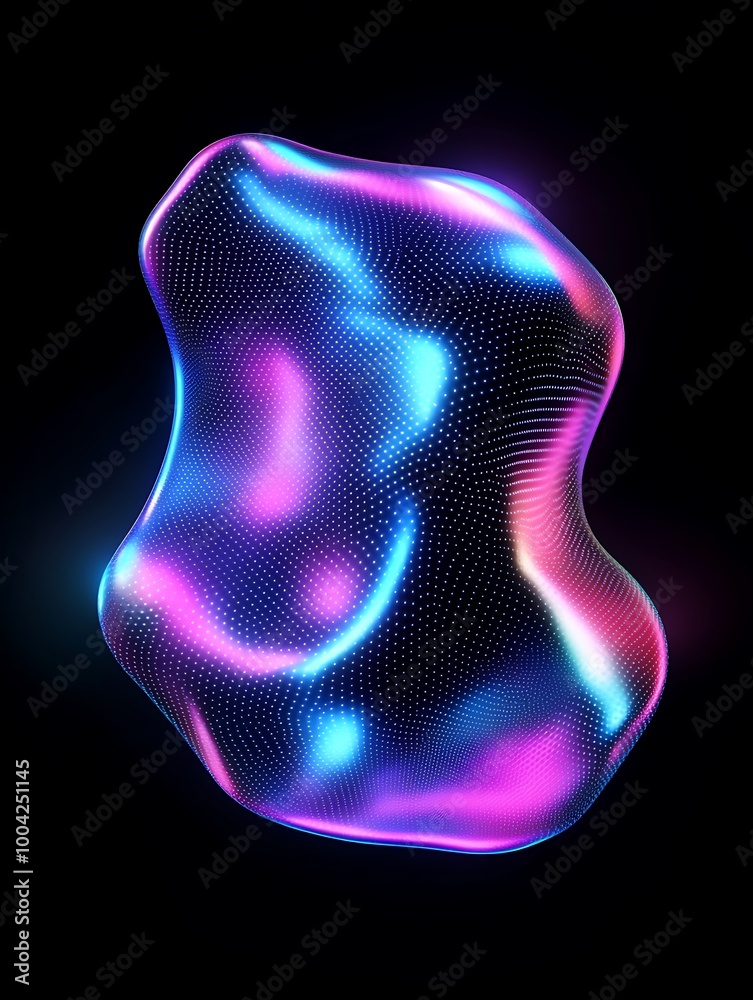 A vibrant, abstract blob with neon colors and flowing patterns, set against a black backdrop. A minimalist poster in metallic and chrome gradient style. A vibrant, abstract blob with neon colors and flowing patterns, set against a black backdrop. A minimalist poster in metallic and chrome gradient style.