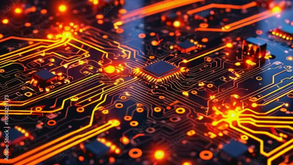 Circuit board pattern with glowing elements Circuit board pattern with glowing elements