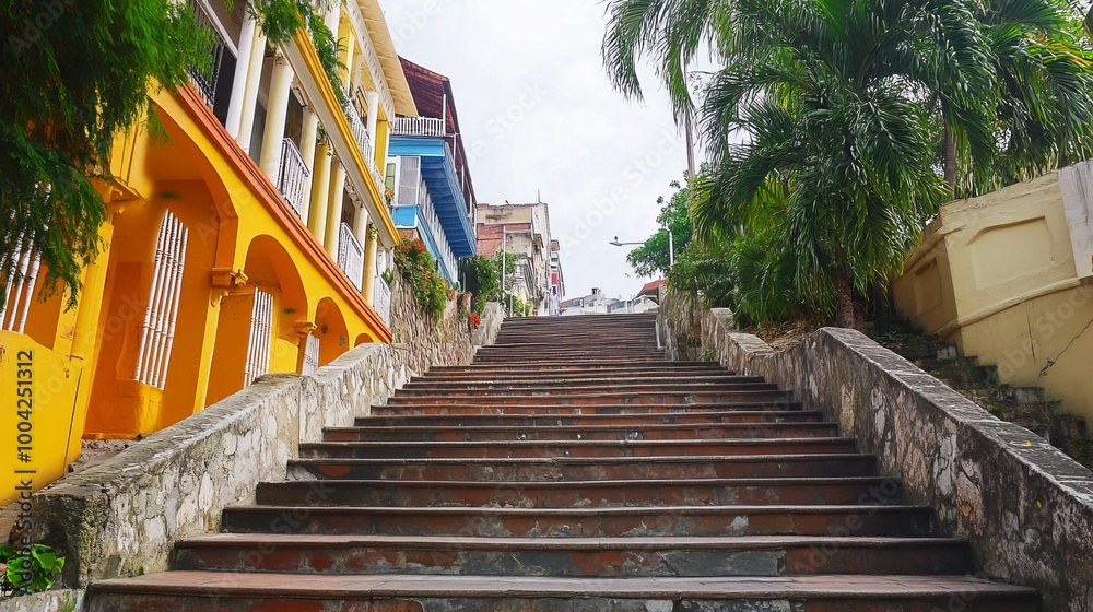 Stairs climbing Santa Ana Hill (cerro de santa ana) historic district in Guayaquil, Ecuador Stairs climbing Santa Ana Hill (cerro de santa ana) historic district in Guayaquil, Ecuador