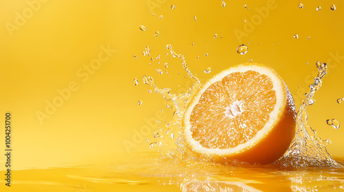 Splashing water droplets from orange slice