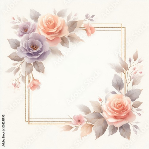 Wallpaper Mural Delicate floral frame with pink and lavender roses, perfect for invitations or decor. Torontodigital.ca