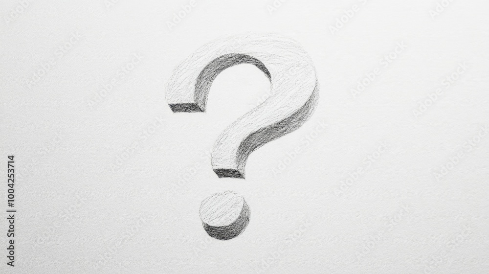 A question mark in pencil with subtle shading on a white canvas, creating a traditional look. A question mark in pencil with subtle shading on a white canvas, creating a traditional look.