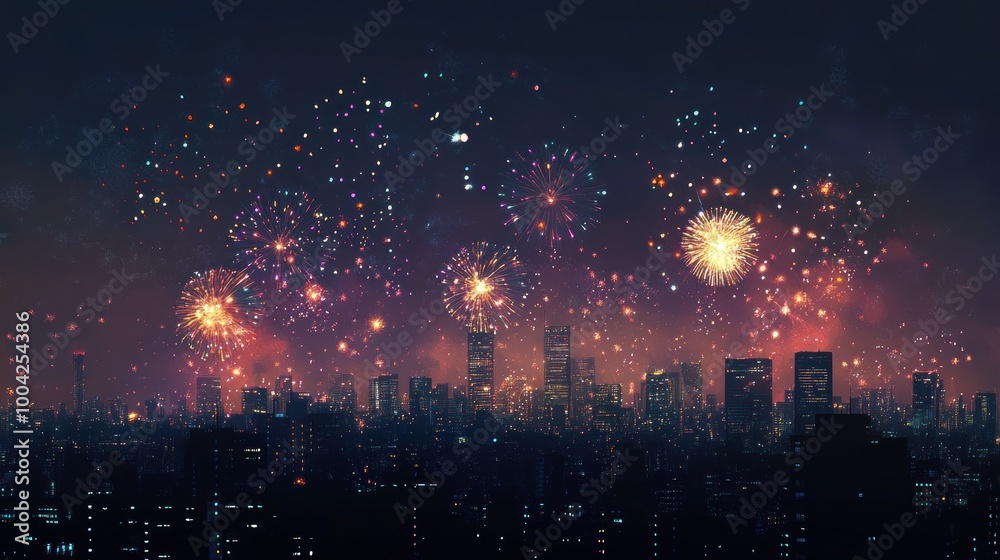 Fototapeta premium Cityscape Fireworks Display