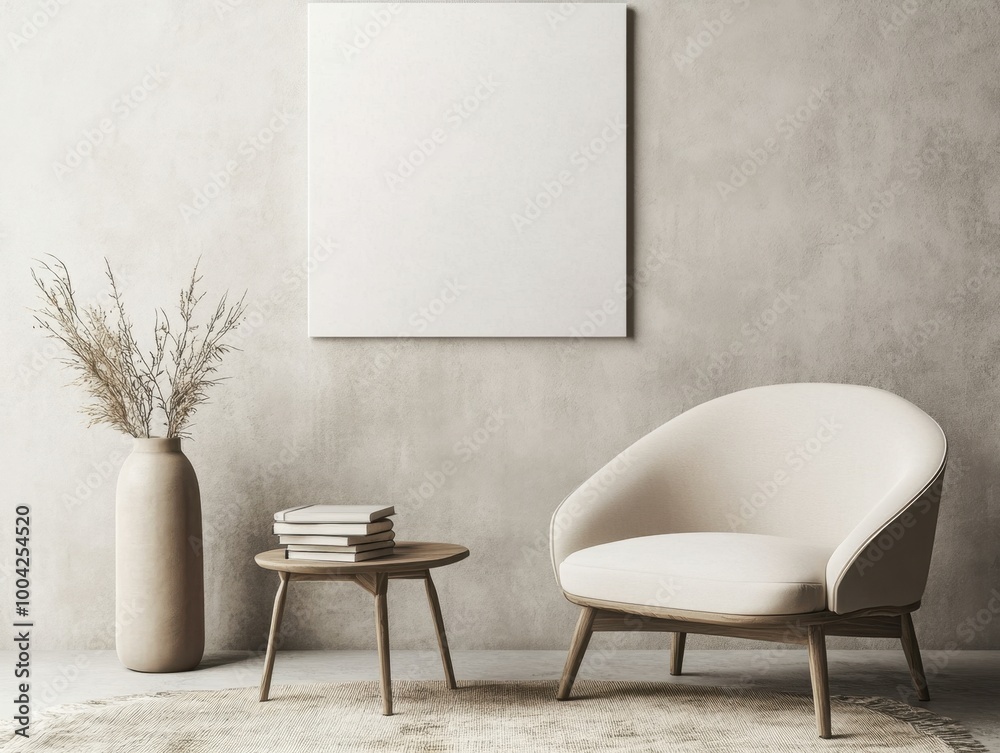 A white chair is in front of a white wall