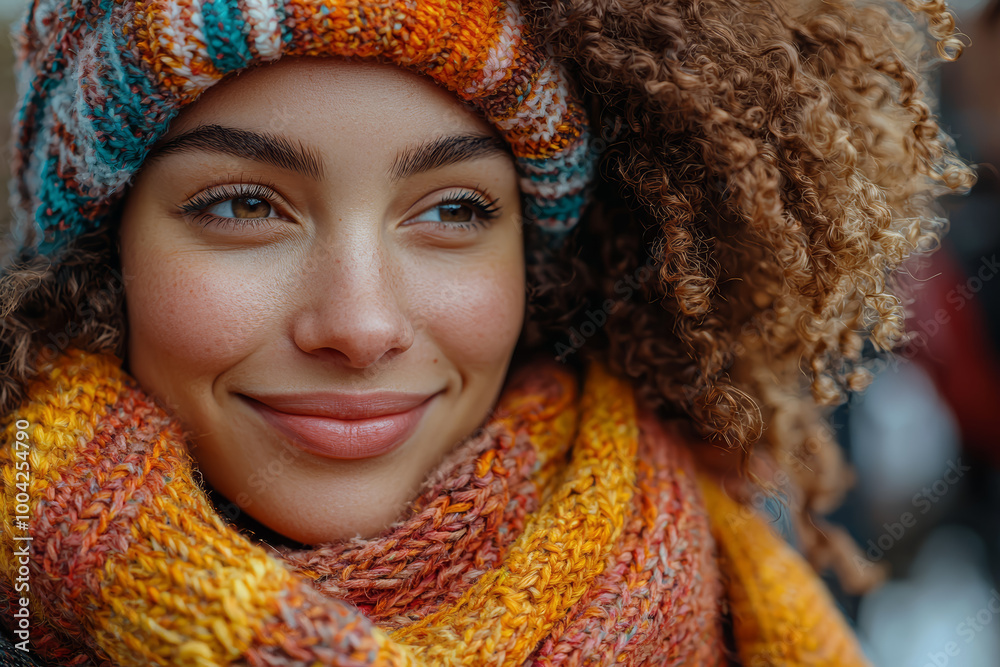 A woman knitting a scarf and handing it to a friend as a thoughtful gift, both smiling with appreciation.