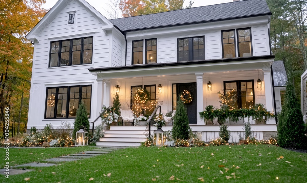 A house decorated for the holidays with christmas lights and decorations