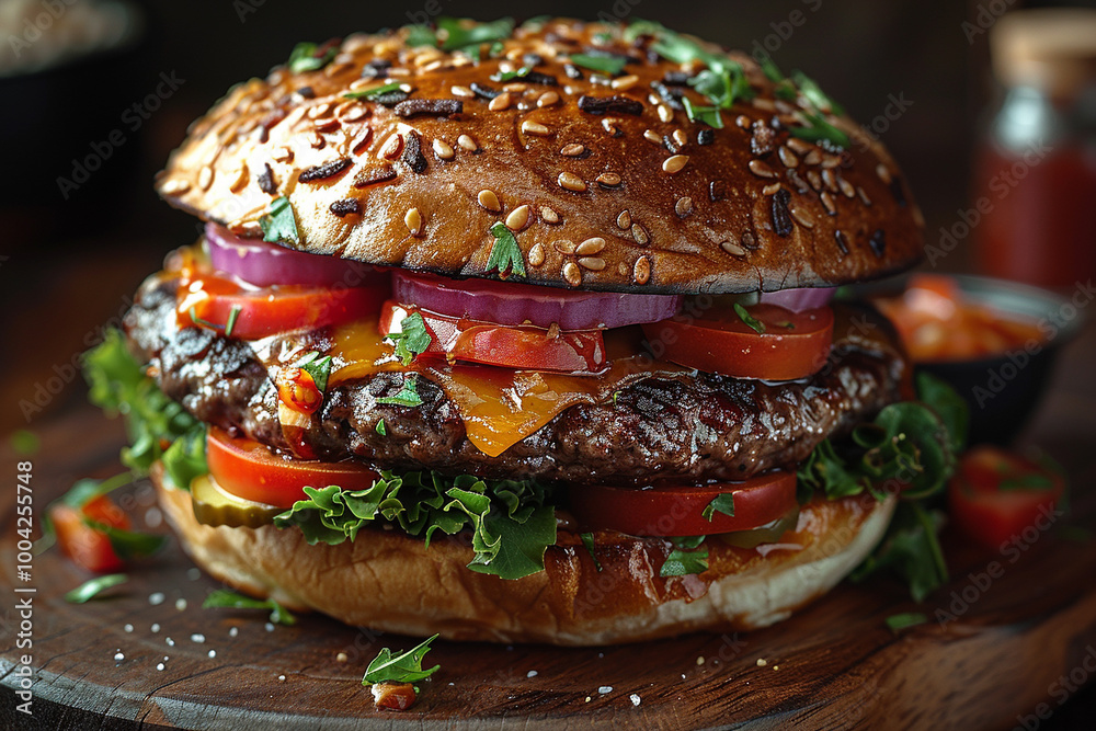 Stunning Fast Food Hamburger Macro with Vibrant Colors and Realistic Details Stunning Fast Food Hamburger Macro with Vibrant Colors and Realistic Details
