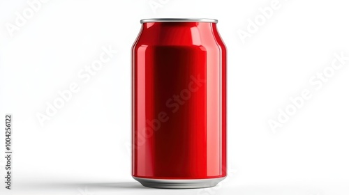 sleek aluminum soda can in vibrant red, isolated on a pure white background, showcasing modern beverage packaging design