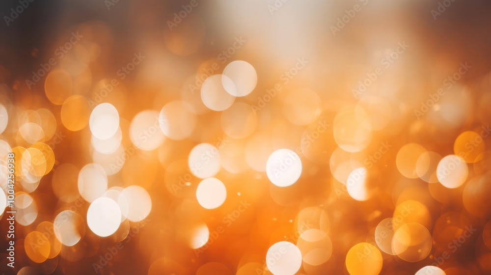 Golden, Orange Bokeh Lights Effect. Blurred Background. Elegant Abstract Defocused Light Dots on Warm Glowing Backdrop. Holiday concept