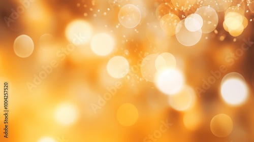 Golden, Orange Bokeh Lights Effect. Blurred Background. Elegant Abstract Defocused Light Dots on Warm Glowing Backdrop. Holiday concept