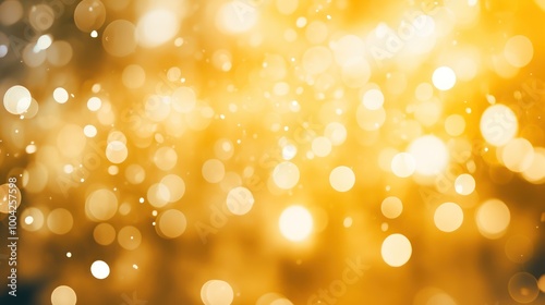 Golden, Yellow Bokeh Lights Effect. Blurred Background. Elegant Abstract Defocused Light Dots on Warm Glowing Backdrop. Holiday concept