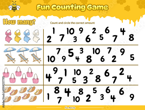 Count and circle the correct number of beehive with beach cliparts 3