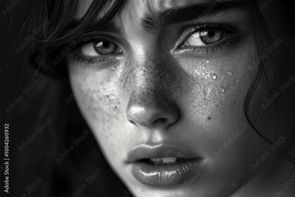 close up of the face of a young woman with tears on her cheek.generative ai close up of the face of a young woman with tears on her cheek.generative ai
