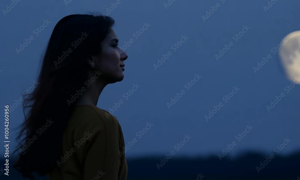 Serious Young Woman with Long Hair Sunset Profile Serious Young Woman with Long Hair Sunset Profile