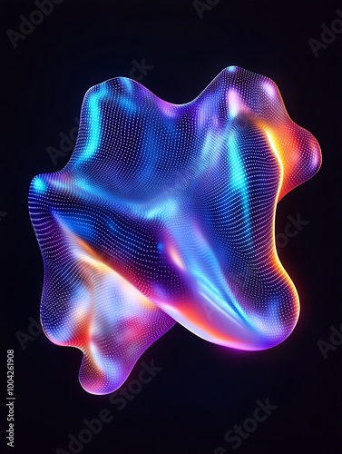 Abstract colorful shape with glowing lines, perfect for modern artistic designs. A minimalist poster in metallic and chrome gradient style.