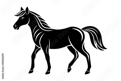 Stylized Horse Silhouette Vector Illustration on White Canvas
