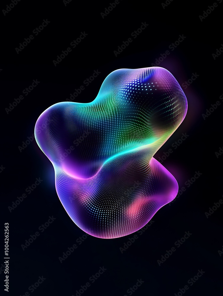 Abstract colorful shape with smooth curves and gradients against a dark background. A minimalist poster in metallic and chrome gradient style. Abstract colorful shape with smooth curves and gradients against a dark background. A minimalist poster in metallic and chrome gradient style.