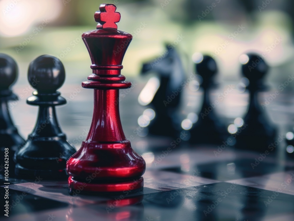 The image features a single red chess pawn positioned on a black and white checkers board. The image captures the essence of strategy and tactical thinking inherent in both chess and checkers The image features a single red chess pawn positioned on a black and white checkers board. The image captures the essence of strategy and tactical thinking inherent in both chess and checkers