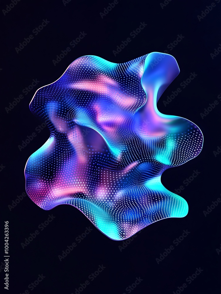 Abstract colorful shapes with glowing effects on a dark background. A minimalist poster in metallic and chrome gradient style. Abstract colorful shapes with glowing effects on a dark background. A minimalist poster in metallic and chrome gradient style.