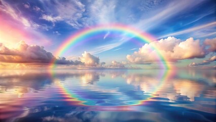 Ingelijste posters Regenboog Pastel regenbooghemel weerspiegeld in water  © Chanchai
