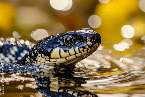 Snake navigating through the water in a slow-moving stream photo