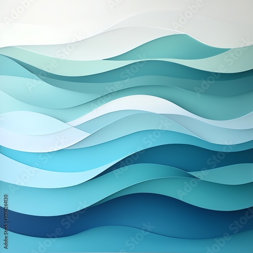 A serene abstract representation of ocean waves in soothing shades of blue and green, ideal for calming environments.