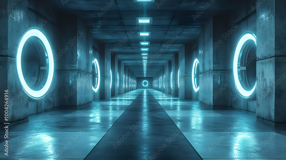 Futuristic Neon Corridor 3D Illustration Futuristic Neon Corridor 3D Illustration