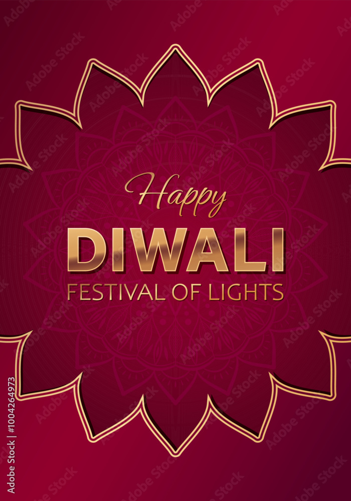 Iridescent golden text Happy Diwali, festival of lights on red background with floral frame. Elegant festive design for poster, banner or greeting card for hindu festival Diwali. Iridescent golden text Happy Diwali, festival of lights on red background with floral frame. Elegant festive design for poster, banner or greeting card for hindu festival Diwali.