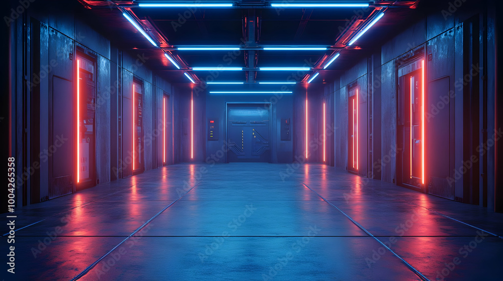 Neon Lights Futuristic Corridor 3D Illustration Neon Lights Futuristic Corridor 3D Illustration