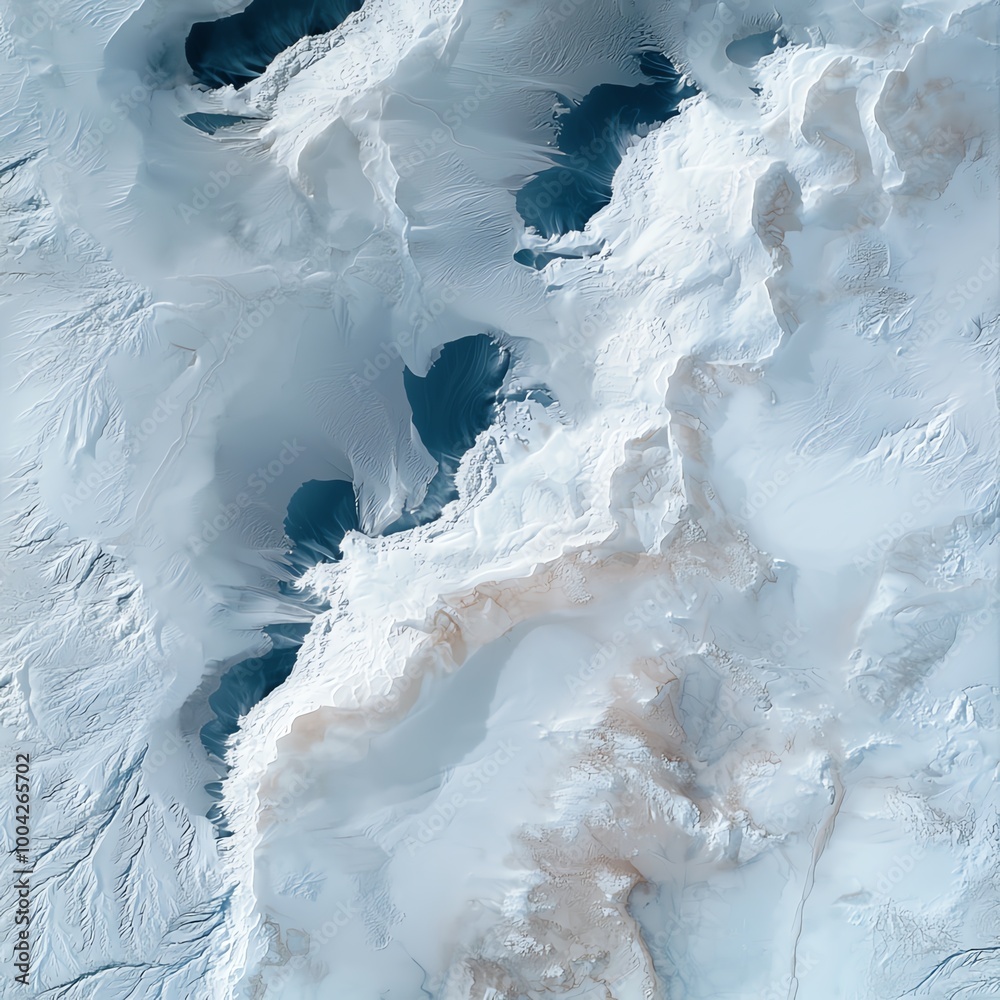 Obraz premium Aerial view of a glacier landscape showcasing stark contrasts of ice and water, highlighting nature's pristine beauty.